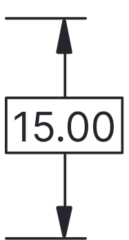 A dimension of 15.00 in a plain rectangular box, between two arrowheads.