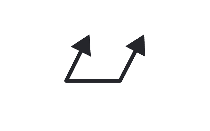 The total runout symbol: two arrows sharing a base line, both angled up and right.