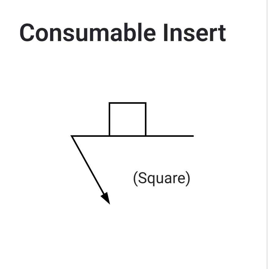 Consumable insert symbol: a small square straddling the reference line where the arrow breaks away from it, labelled "(Square)".
