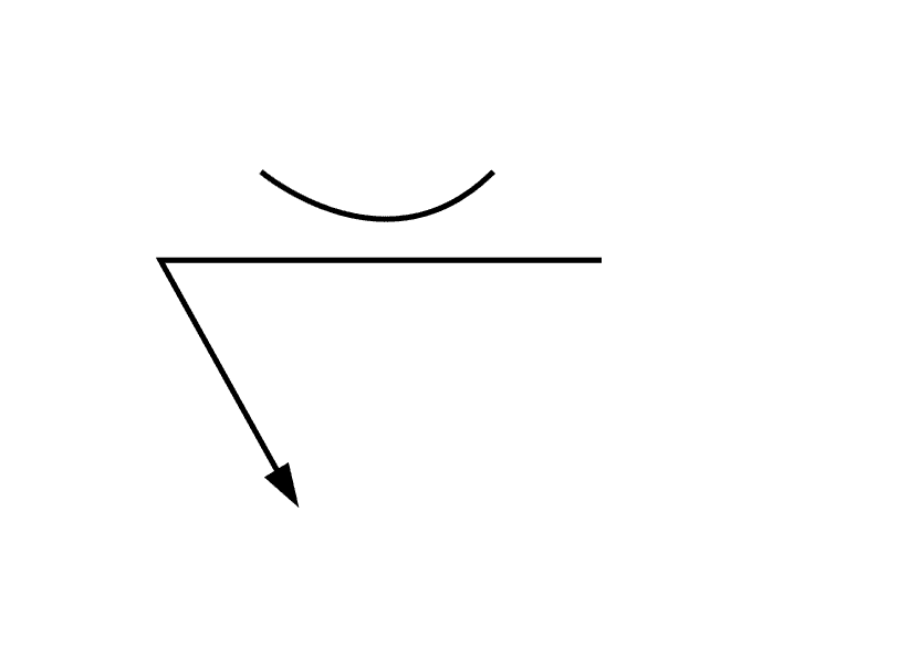 Concave contour symbol: an arc curving downward above the reference line at the arrow break.