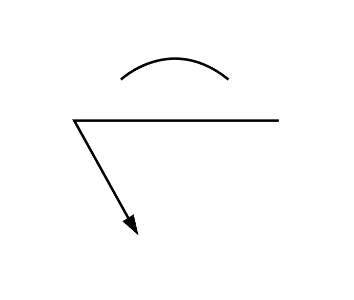 Convex contour symbol: an arc bulging upward above the reference line at the arrow break.