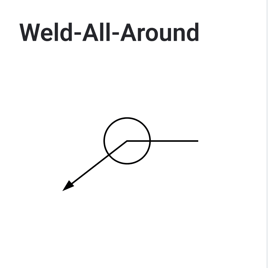 Weld-all-around symbol: a circle straddling the reference line where the arrow breaks away from it.